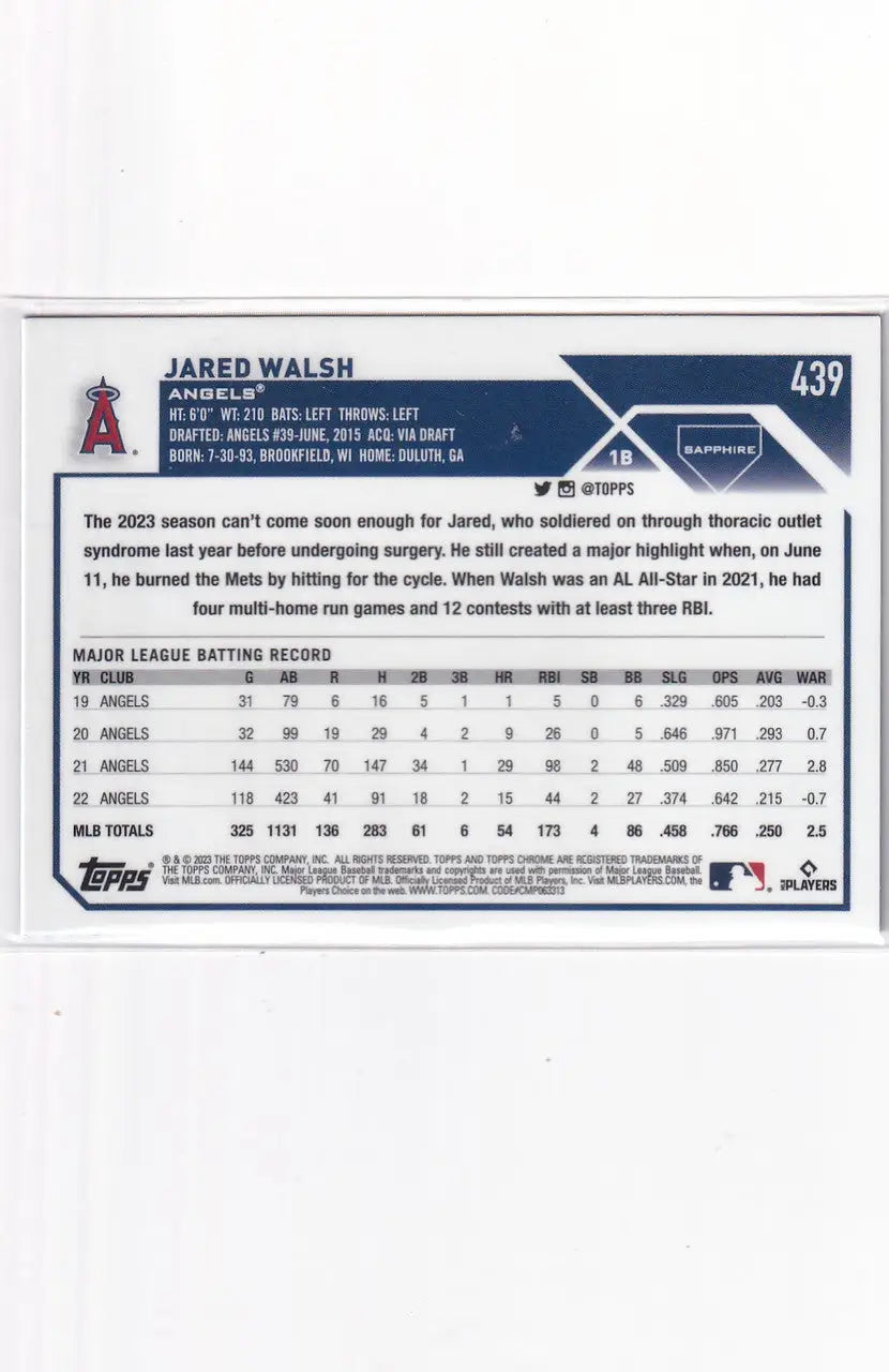 2023 TOPPS CHROME SAPPHIRE #439 JARED WALSH- ANGELS