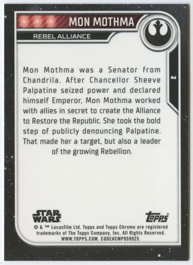2023 Topps Chrome Star Wars #2 Genevieve O’Reilly as Mon Mothma NM-MT NonSport Card - Star Wars Card Single