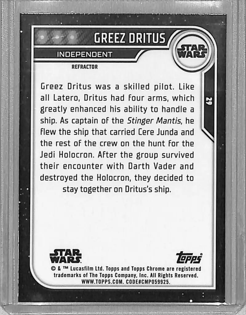 2023 Topps Chrome Star Wars #29 Greez Dritus NM-MT - Star Wars Card Single