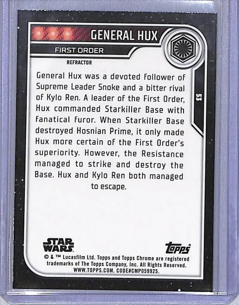 2023 Topps Chrome Star Wars #53 General Hux NM-MT - Star Wars Card Single