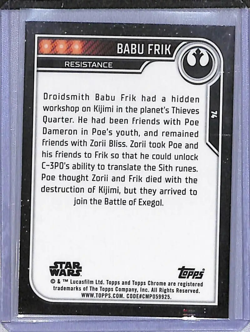 2023 Topps Chrome Star Wars #74 Shirley Henderson as Babu Frik NM-MT NonSport Card - Star Wars Card Single