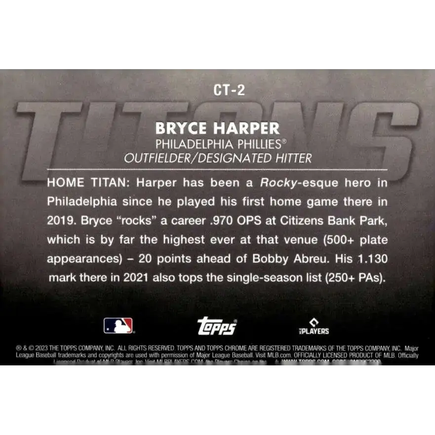 2023 Topps Chrome Titans Refractor #CT-2 Bryce Harper NM-MT Philadelphia Phillies Baseball Card - Baseball Card Single