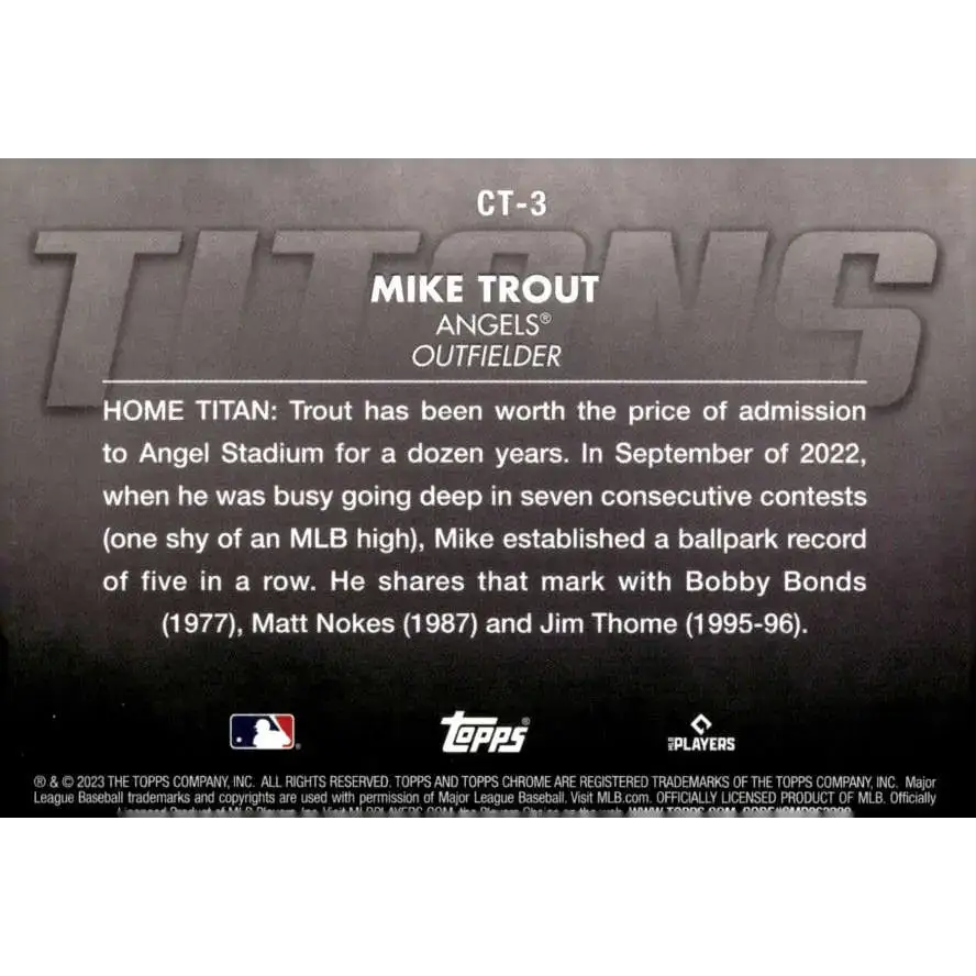 2023 Topps Chrome Titans Refractor #CT-3 Mike Trout NM-MT Los Angeles Angels Baseball Card - Baseball Card Single