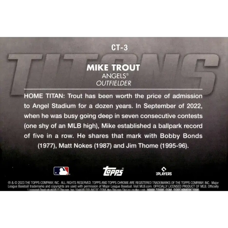 2023 Topps Chrome Titans Refractor #CT-3 Mike Trout NM-MT Los Angeles Angels Baseball Card - Baseball Card Single