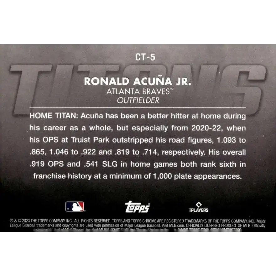2023 Topps Chrome Titans Refractor #CT-5 Ronald Acuna Jr. NM-MT Atlanta Braves Baseball Card - Baseball Card Single