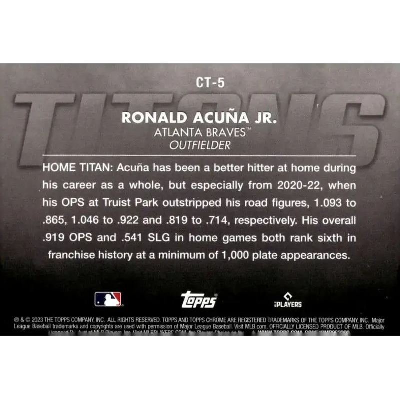 2023 Topps Chrome Titans Refractor #CT-5 Ronald Acuna Jr. NM-MT Atlanta Braves Baseball Card - Baseball Card Single