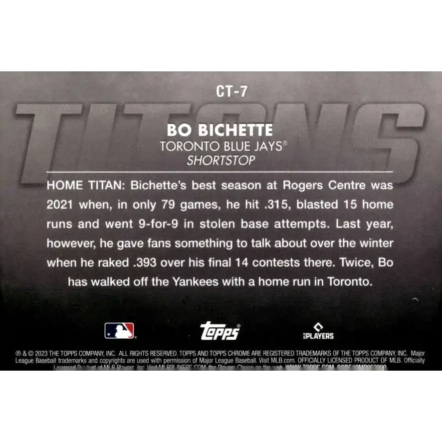 2023 Topps Chrome Titans Refractor #CT-7 Bo Bichette NM-MT Toronto Blue Jays Baseball Card - Baseball Card Single