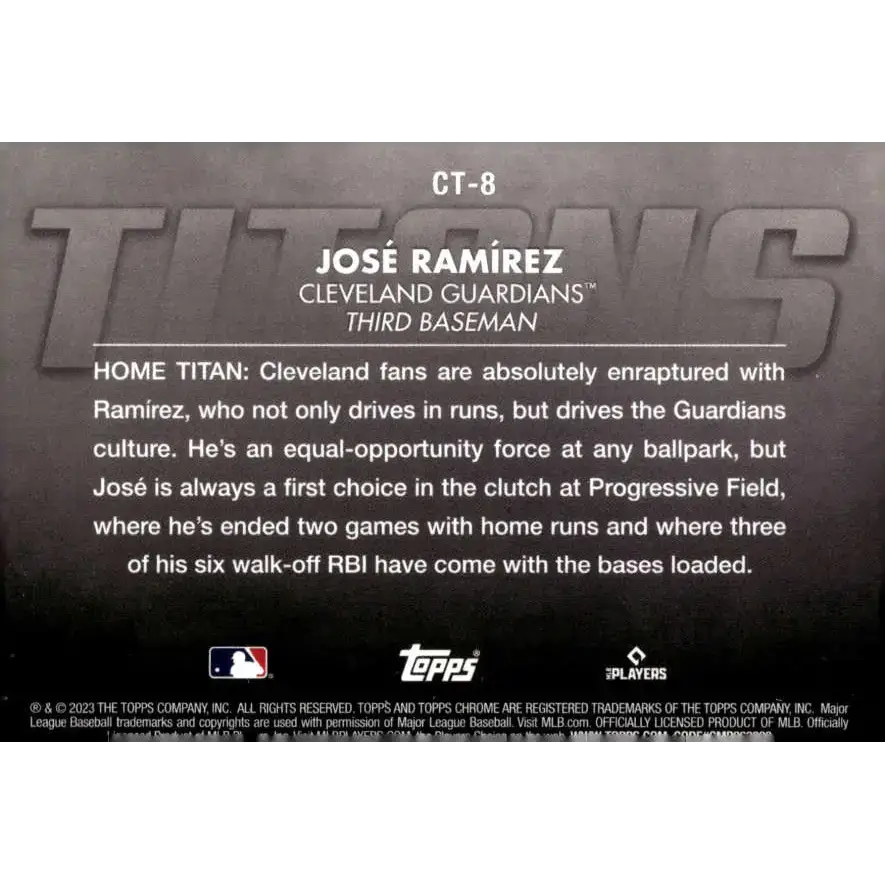 2023 Topps Chrome Titans Refractor #CT-8 Jose Ramirez NM-MT Cleveland Guardians Baseball Card - Baseball Card Single