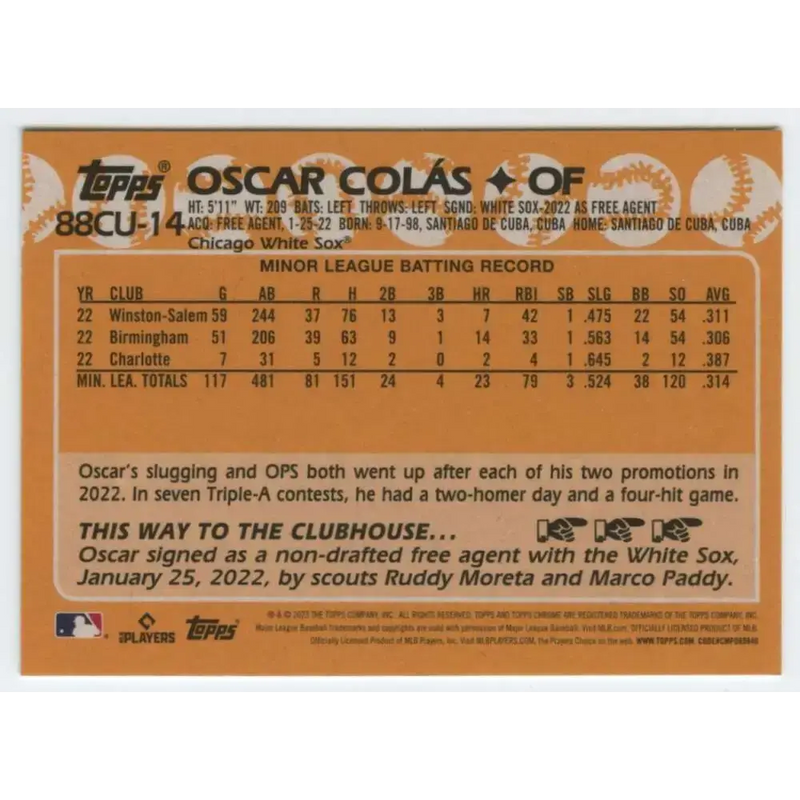 2023 Topps Chrome Update 1988 Baseball Refractor #88CU-14 Oscar Colas NM-MT Chicago White Sox Baseball Card - Baseball