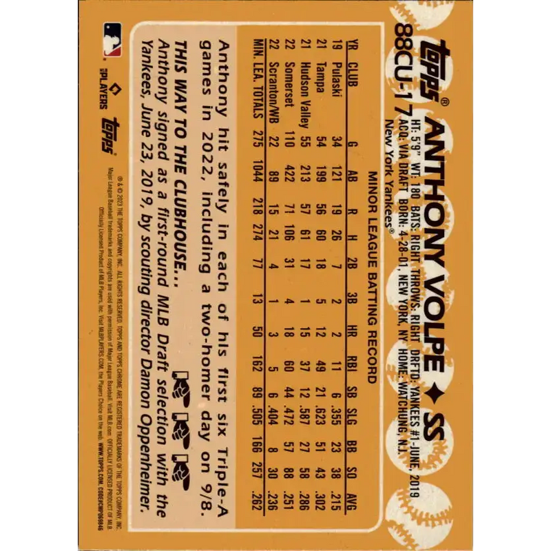 2023 Topps Chrome Update 1988 Baseball Refractor #88CU-17 Anthony Volpe NM-MT New York Yankees Baseball Card - Baseball