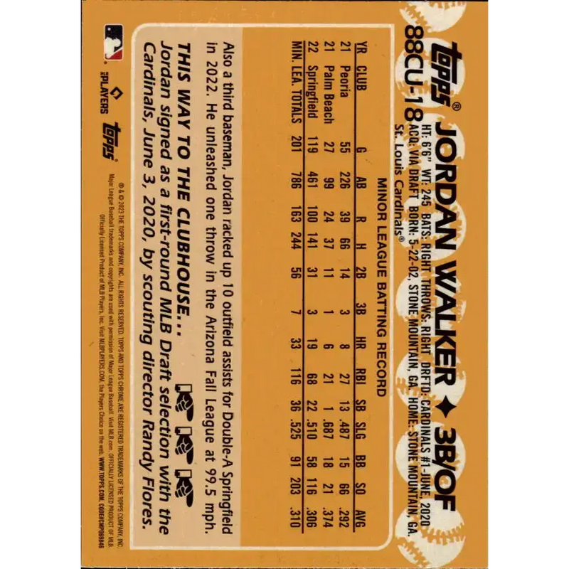 2023 Topps Chrome Update 1988 Baseball Refractor #88CU-18 Jordan Walker NM-MT St. Louis Cardinals Baseball Card