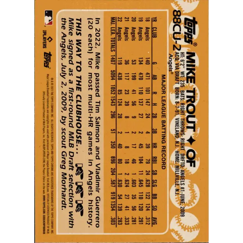 2023 Topps Chrome Update 1988 Baseball Refractor #88CU-2 Mike Trout NM-MT Los Angeles Angels Baseball Card - Baseball