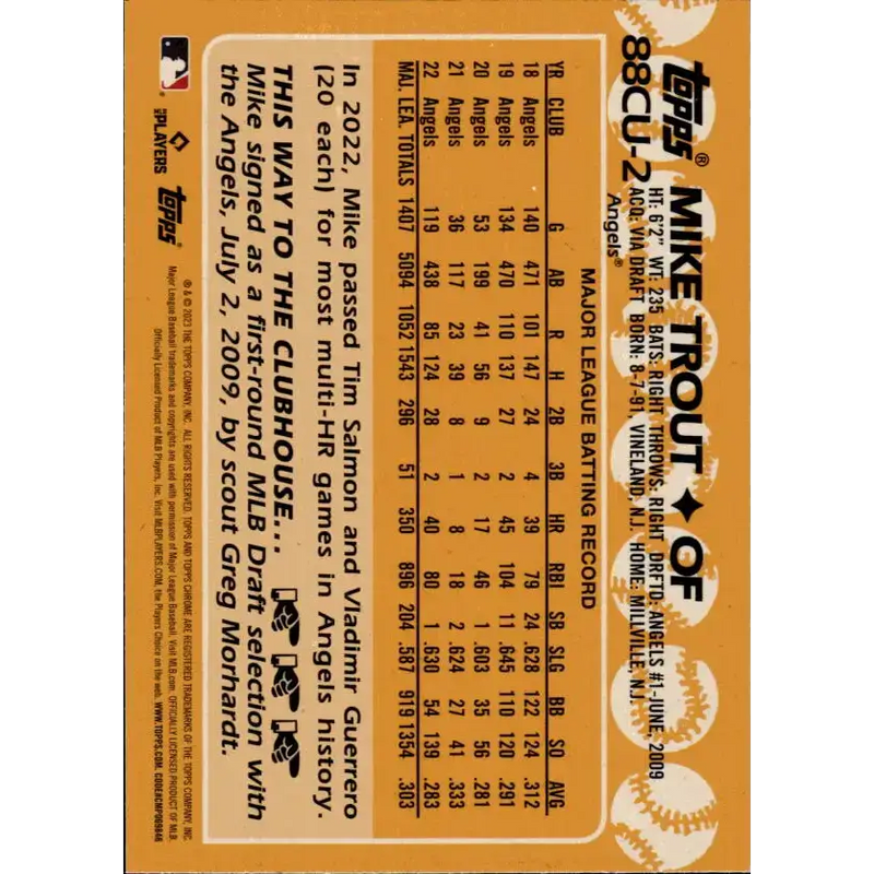 2023 Topps Chrome Update 1988 Baseball Refractor #88CU-2 Mike Trout NM-MT Los Angeles Angels Baseball Card - Baseball