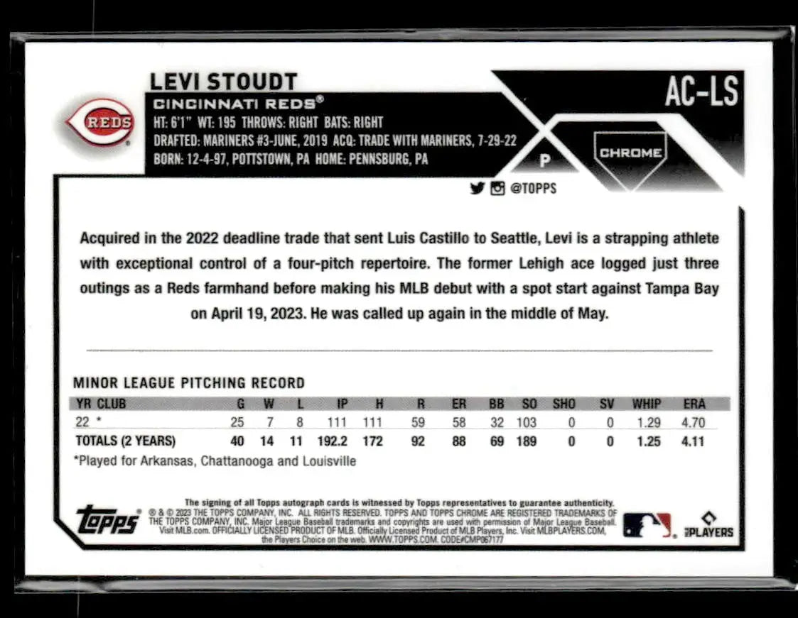 2023 Topps Chrome Update #AC-LS Levi Stoudt Autographs - Baseball Card Single