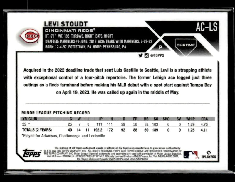 2023 Topps Chrome Update #AC-LS Levi Stoudt Autographs - Baseball Card Single