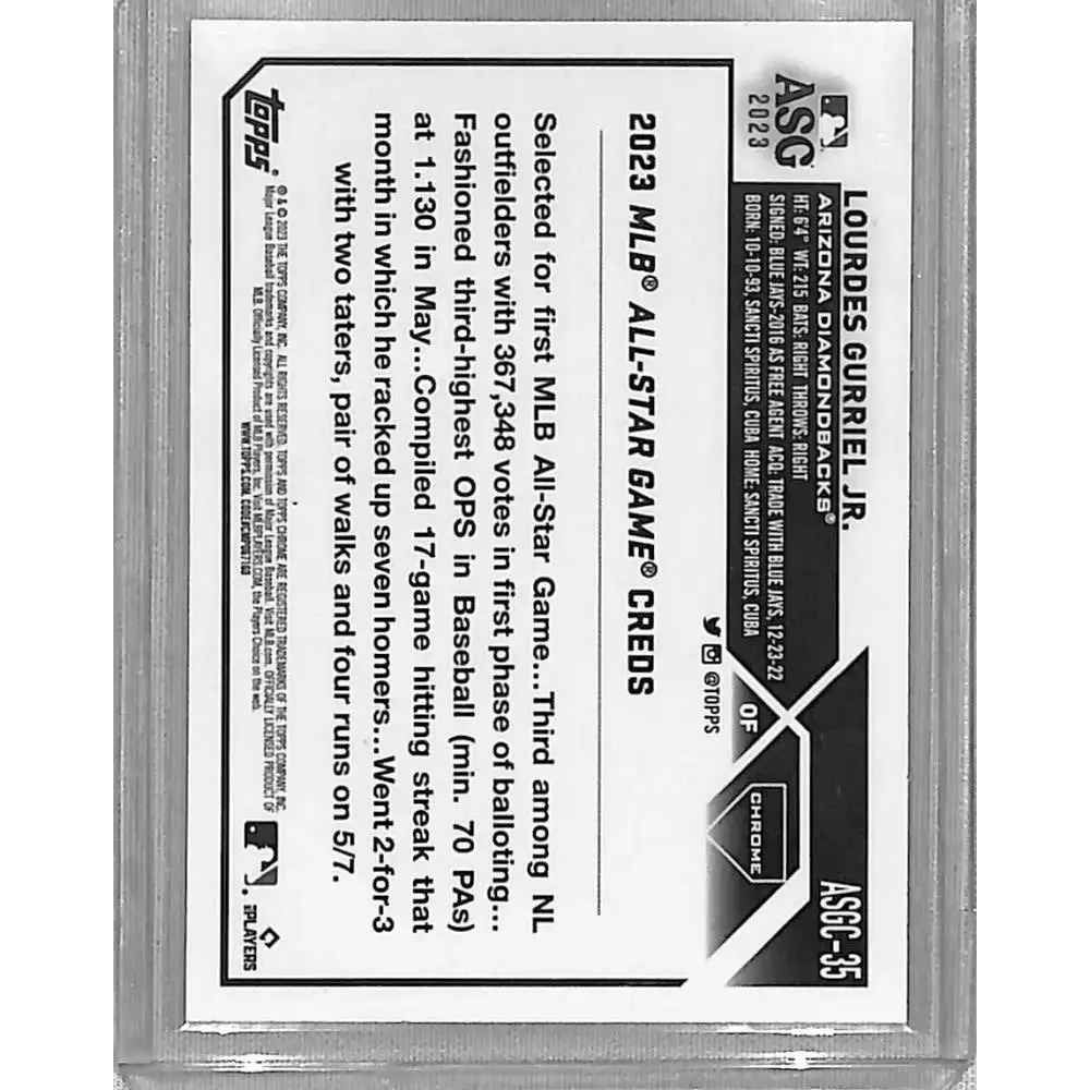 2023 Topps Chrome Update All-Star Game Refractor #ASGC-35 Lourdes Gurriel Jr. NM-MT Arizona Diamondbacks Baseball Card