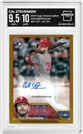 2023 Topps Chrome Update Cal Stevenson #AC-CST Auto Gold Refractor 26/50 AC 9.5 - Baseball Card Single