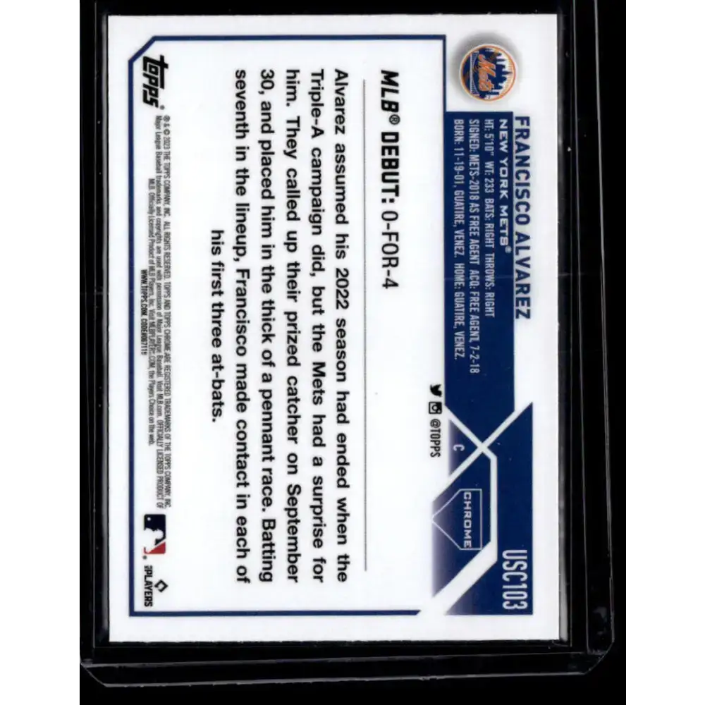 2023 Topps Chrome Update Refractor Pink #USC103 Francisco Alvarez NM-MT New York Mets Baseball Card - Baseball Card
