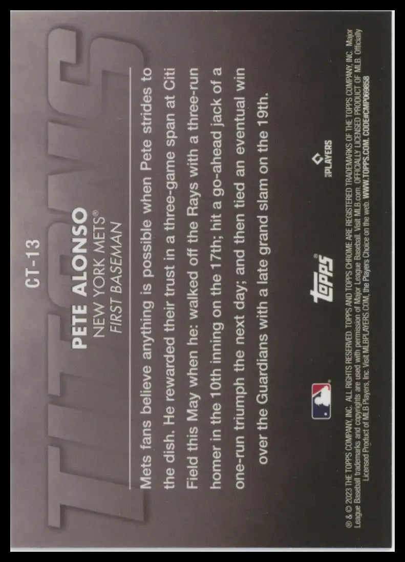 2023 Topps Chrome Update - Titans Pete Alonso CT-13 New York Mets NM - Baseball Card Single