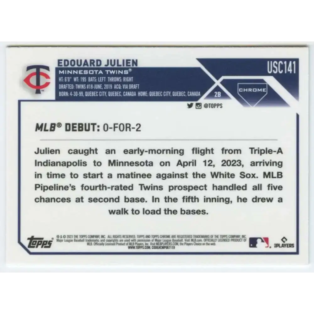2023 Topps Chrome Update #USC141 Edouard Julien NM-MT Minnesota Twins Baseball Card - Baseball Card Single