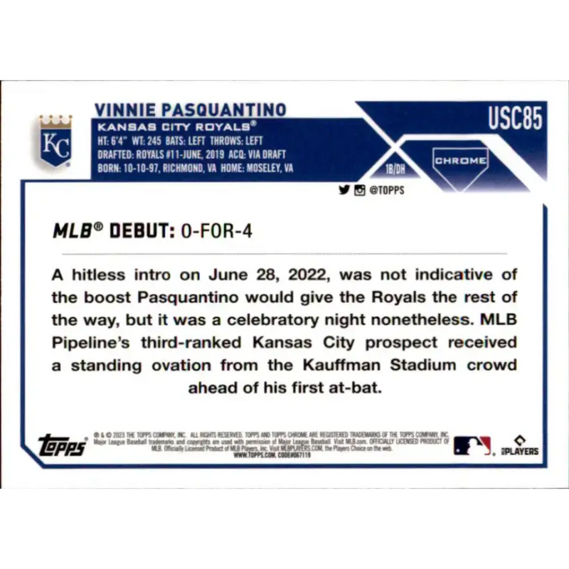 2023 Topps Chrome Update #USC85 Vinnie Pasquantino NM-MT Kansas City Royals Baseball Card - Baseball Card Single