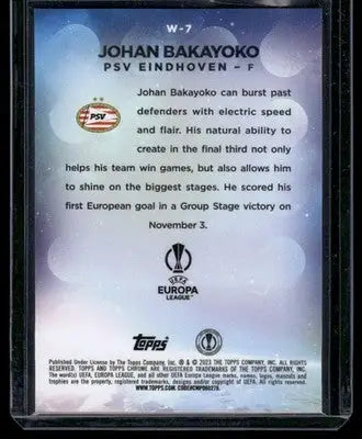 2023 Topps Chrome Wonderkids Johan Bakayoko #W-7 RC Soccer - Soccer Card Single