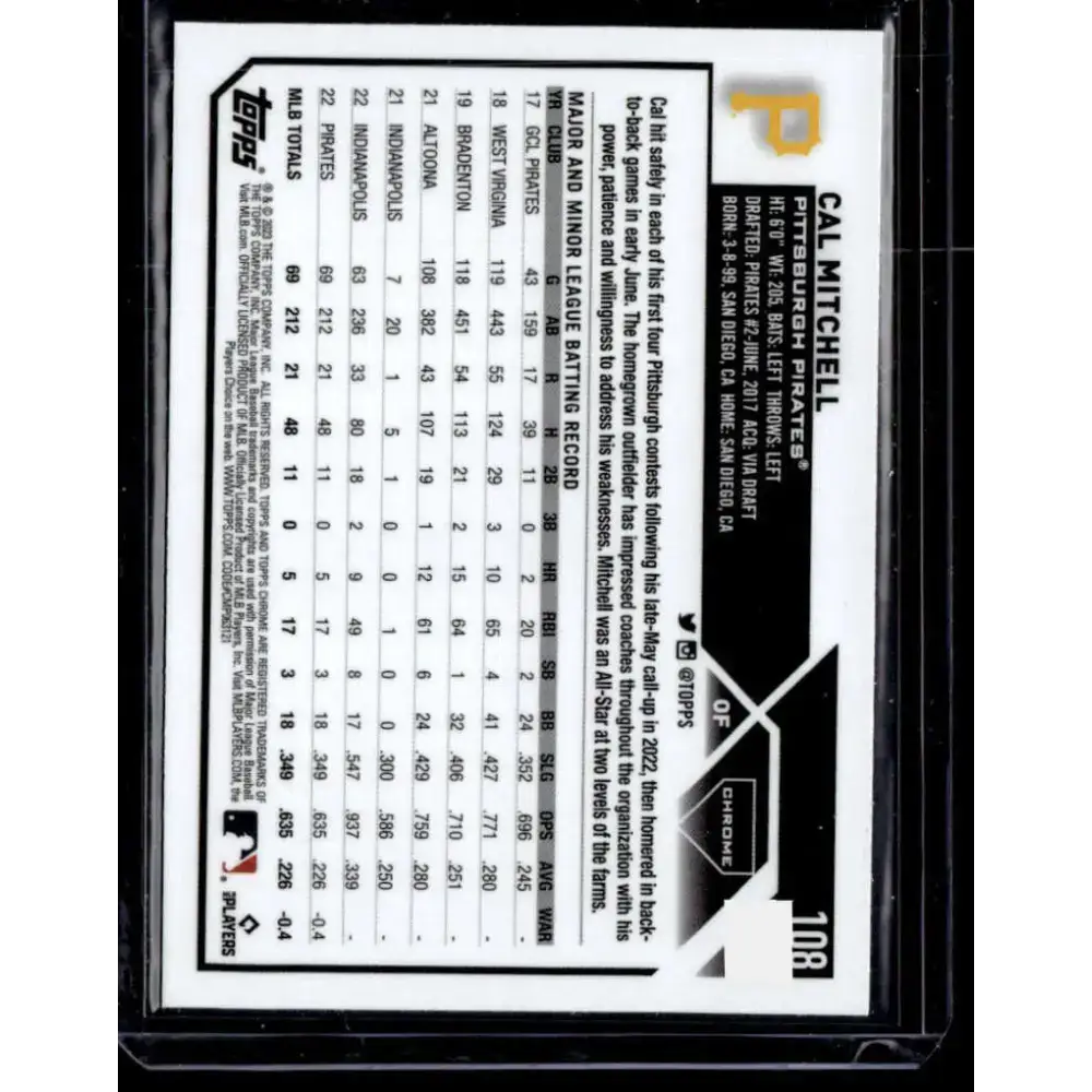 2023 Topps Chrome X-Fractor #108 Cal Mitchell NM-MT RC Rookie Pittsburgh Pirates Baseball Card - Baseball Card Single