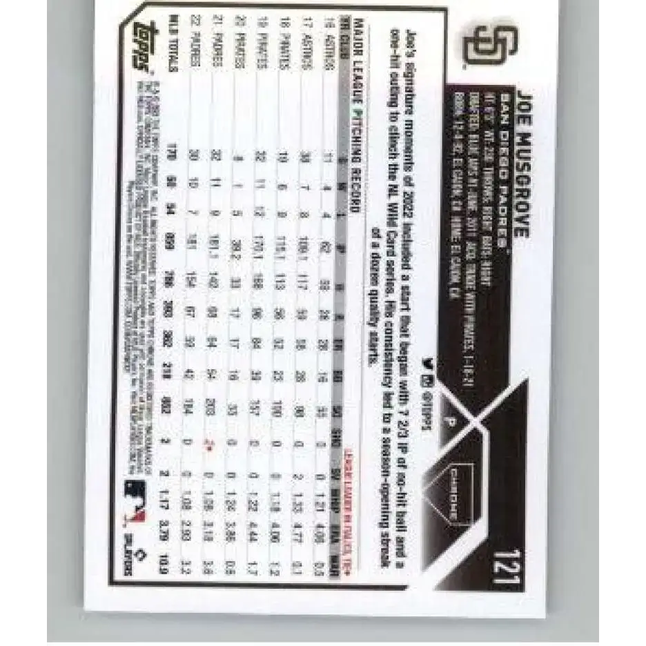 2023 Topps Chrome X-Fractor #121 Joe Musgrove NM-MT San Diego Padres Baseball Card - Baseball Card Single