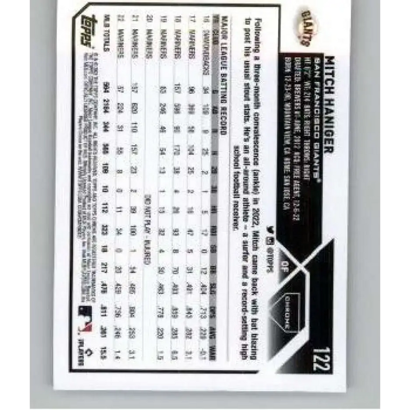 2023 Topps Chrome X-Fractor #122 Mitch Haniger NM-MT San Francisco Giants Baseball Card - Baseball Card Single