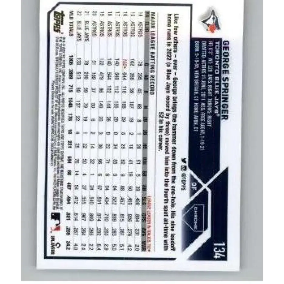 2023 Topps Chrome X-Fractor #134 George Springer NM-MT Toronto Blue Jays Baseball Card - Baseball Card Single