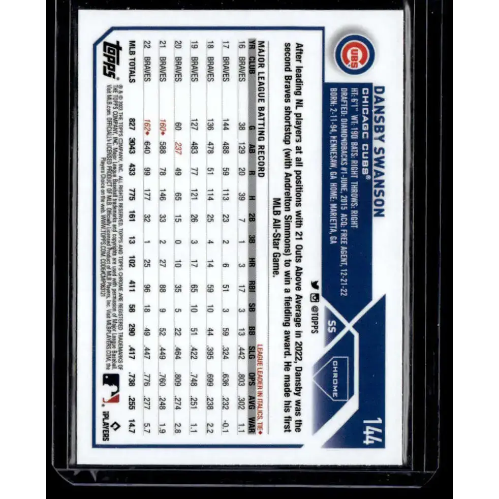 2023 Topps Chrome X-Fractor #144 Dansby Swanson NM-MT Chicago Cubs Baseball Card - Baseball Card Single