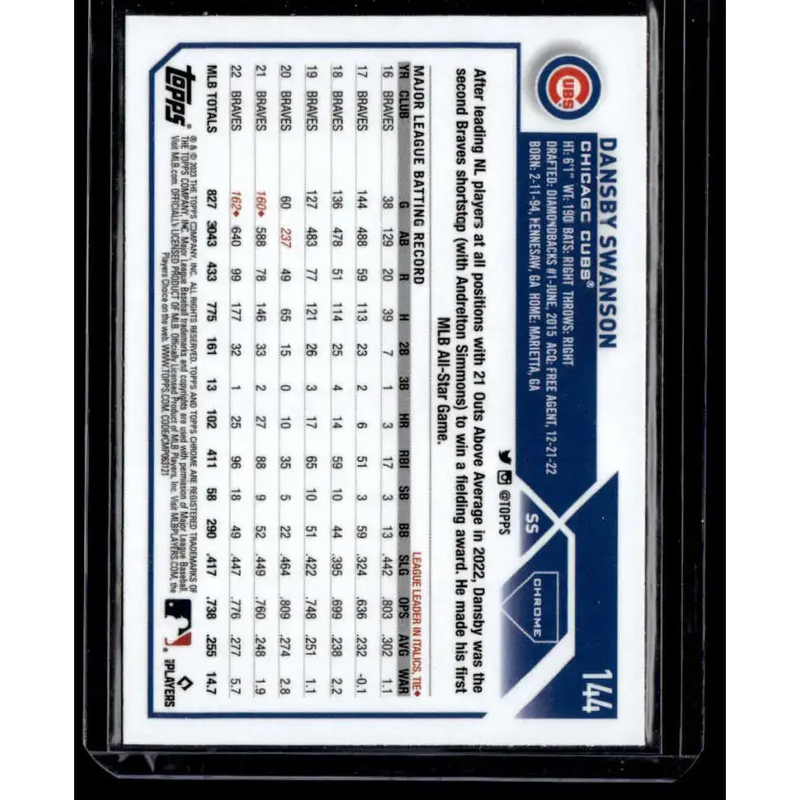 2023 Topps Chrome X-Fractor #144 Dansby Swanson NM-MT Chicago Cubs Baseball Card - Baseball Card Single