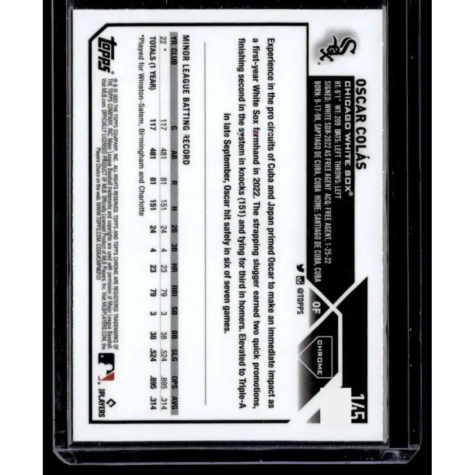 2023 Topps Chrome X-Fractor #145 Oscar Colas NM-MT RC Rookie Chicago White Sox Baseball Card - Baseball Card Single