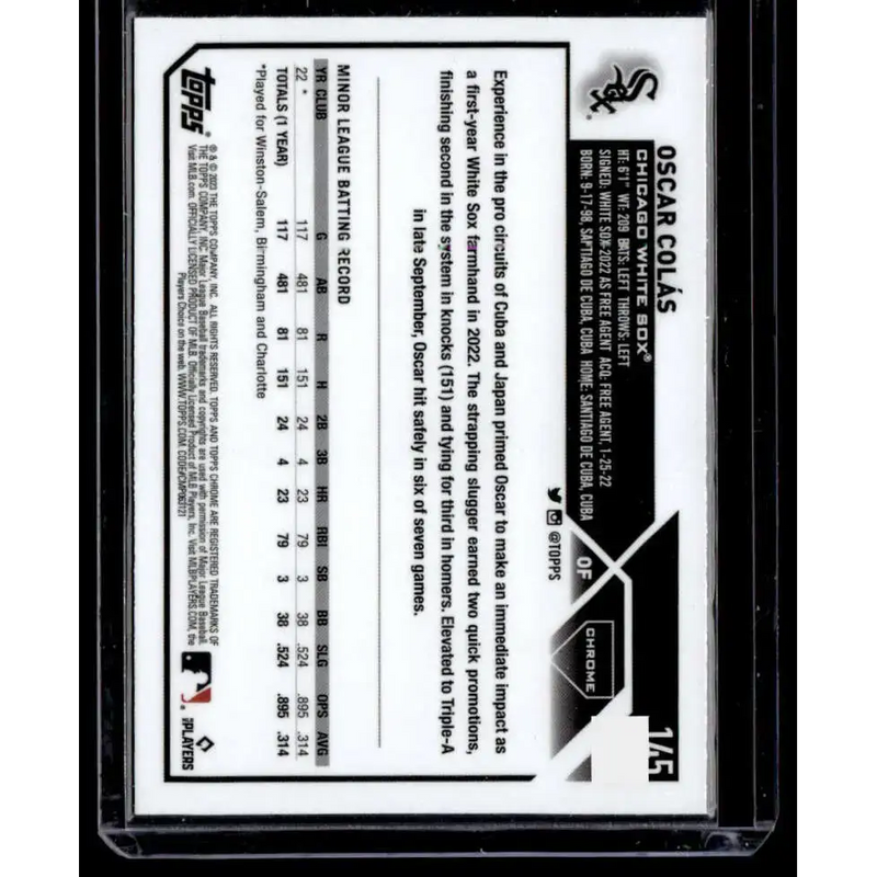 2023 Topps Chrome X-Fractor #145 Oscar Colas NM-MT RC Rookie Chicago White Sox Baseball Card - Baseball Card Single