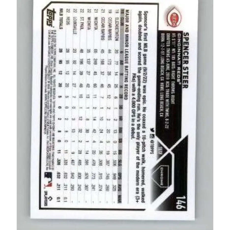 2023 Topps Chrome X-Fractor #146 Spencer Steer NM-MT RC Rookie Cincinnati Reds Baseball Card - Baseball Card Single