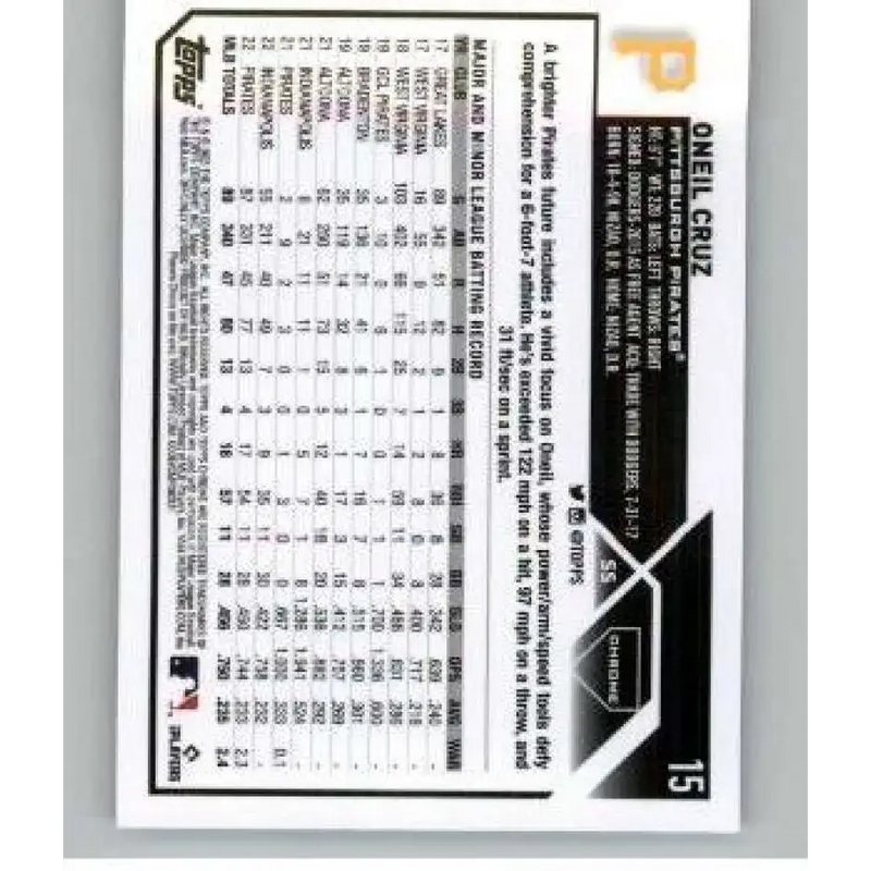 2023 Topps Chrome X-Fractor #15 Oneil Cruz NM-MT Pittsburgh Pirates Baseball Card - Baseball Card Single