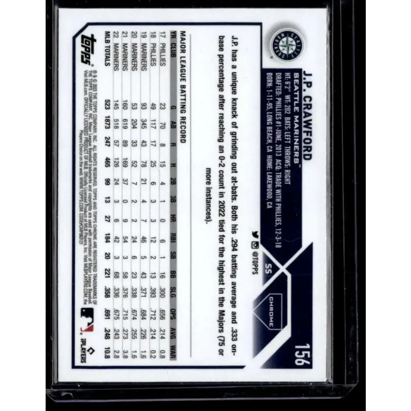 2023 Topps Chrome X-Fractor #156 J.P. Crawford NM-MT Seattle Mariners Baseball Card - Baseball Card Single