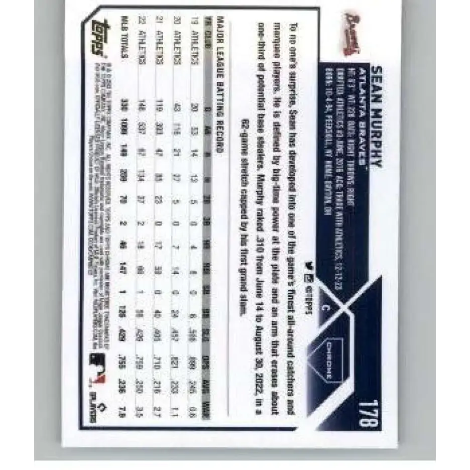 2023 Topps Chrome X-Fractor #178 Sean Murphy NM-MT Atlanta Braves Baseball Card - Baseball Card Single