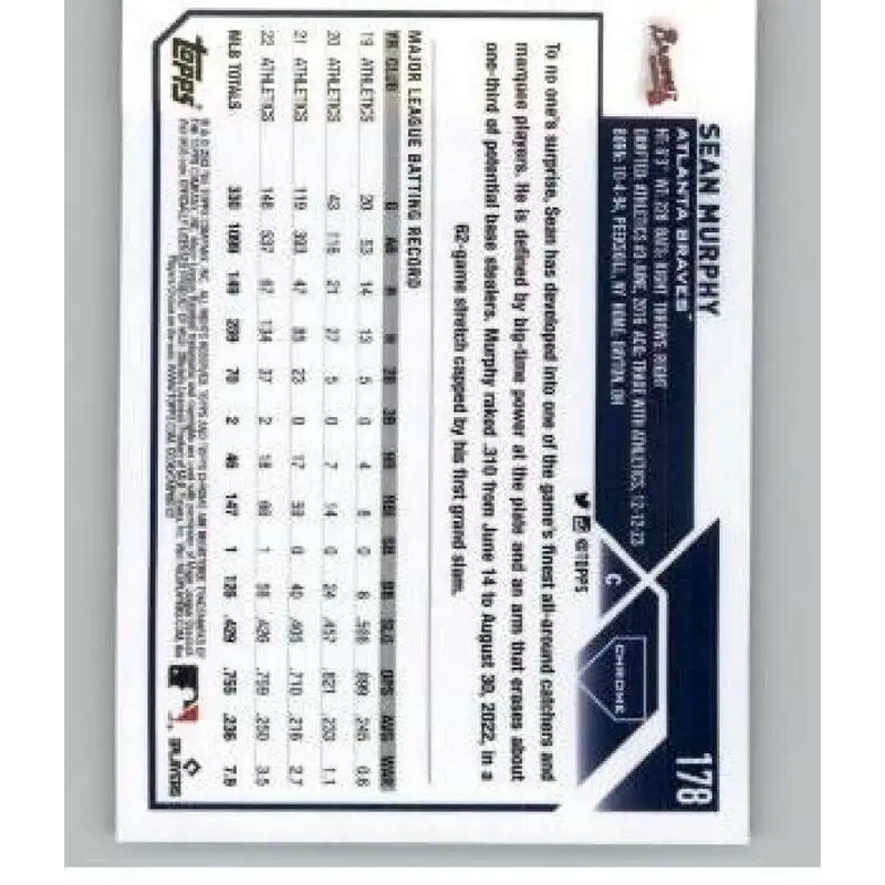 2023 Topps Chrome X-Fractor #178 Sean Murphy NM-MT Atlanta Braves Baseball Card - Baseball Card Single