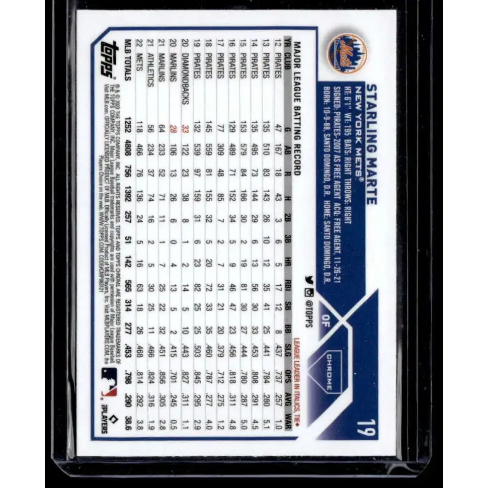 2023 Topps Chrome X-Fractor #19 Starling Marte NM-MT New York Mets Baseball Card - Baseball Card Single