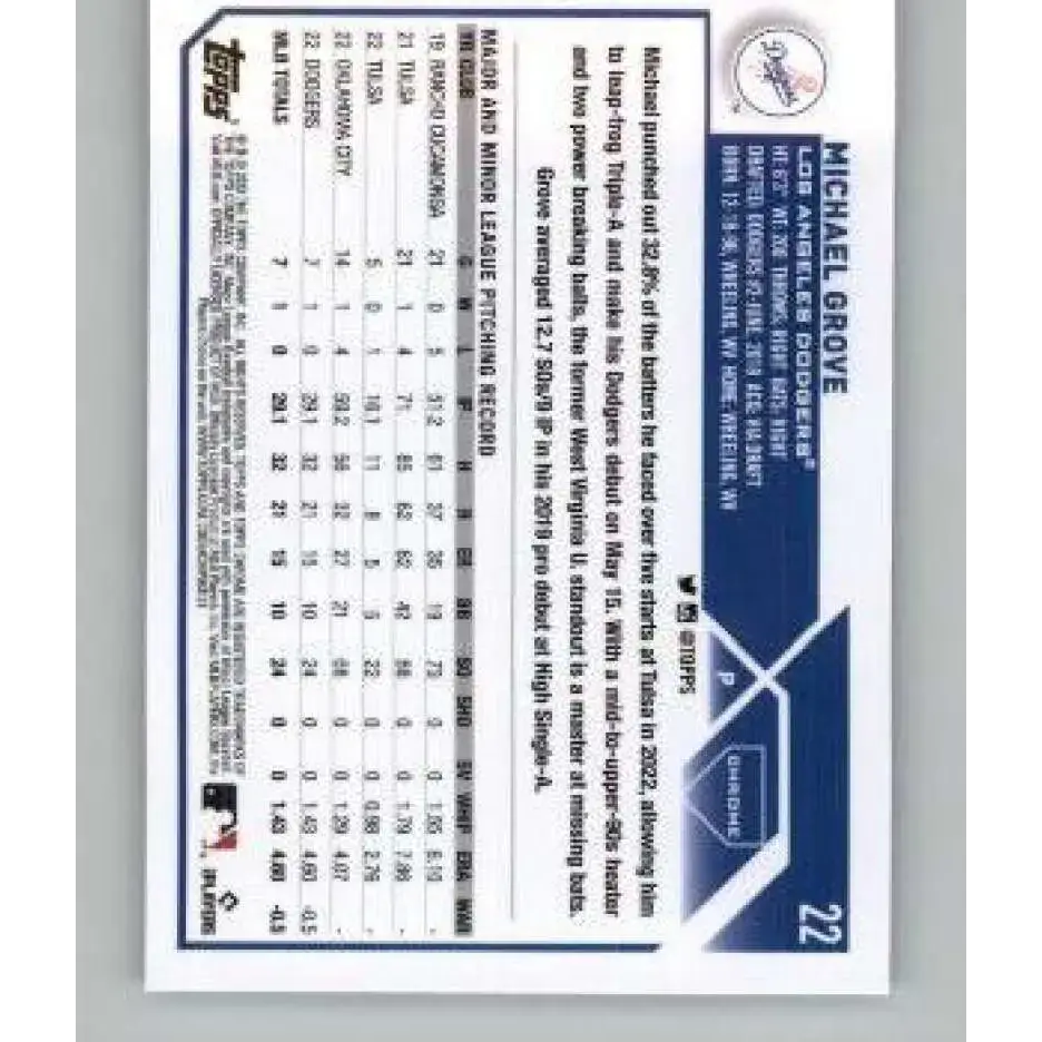2023 Topps Chrome X-Fractor #22 Michael Grove NM-MT RC Rookie Los Angeles Dodgers Baseball Card - Baseball Card Single