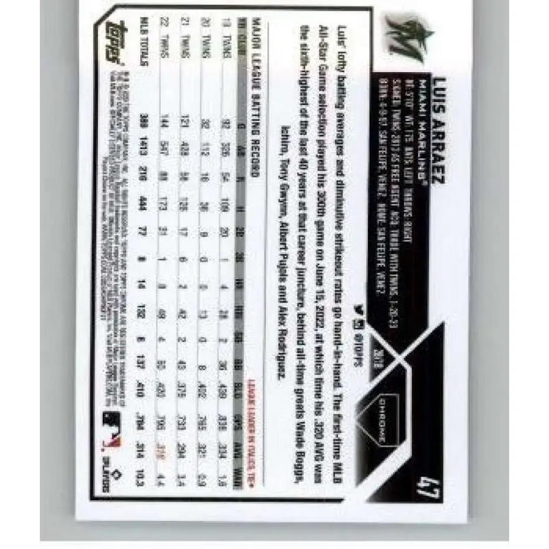 2023 Topps Chrome X-Fractor #47 Luis Arraez NM-MT Miami Marlins Baseball Card - Baseball Card Single
