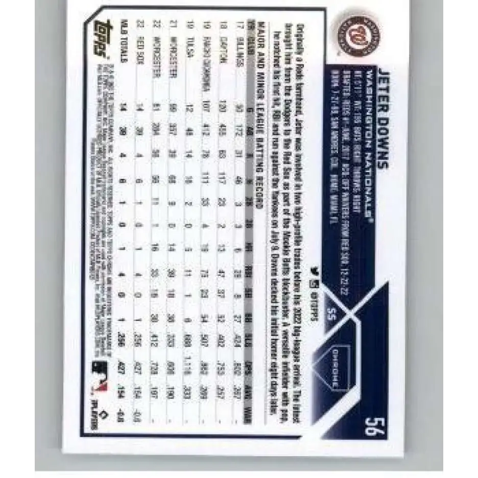2023 Topps Chrome X-Fractor #56 Jeter Downs NM-MT RC Rookie Washington Nationals Baseball Card - Baseball Card Single