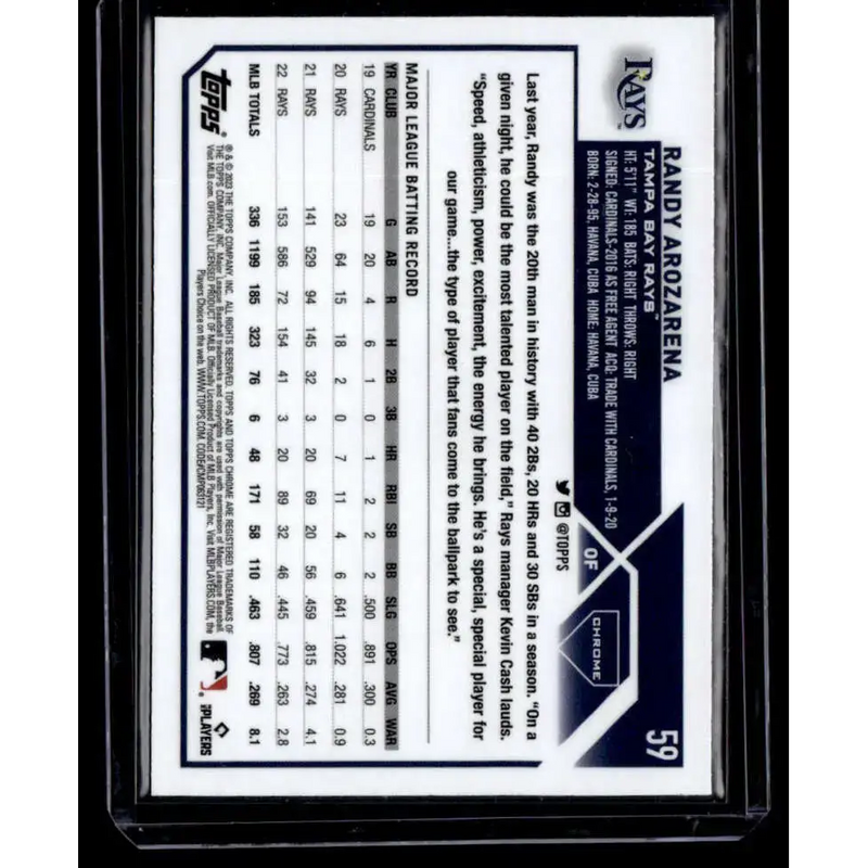 2023 Topps Chrome X-Fractor #59 Randy Arozarena NM-MT Tampa Bay Rays Baseball Card - Baseball Card Single