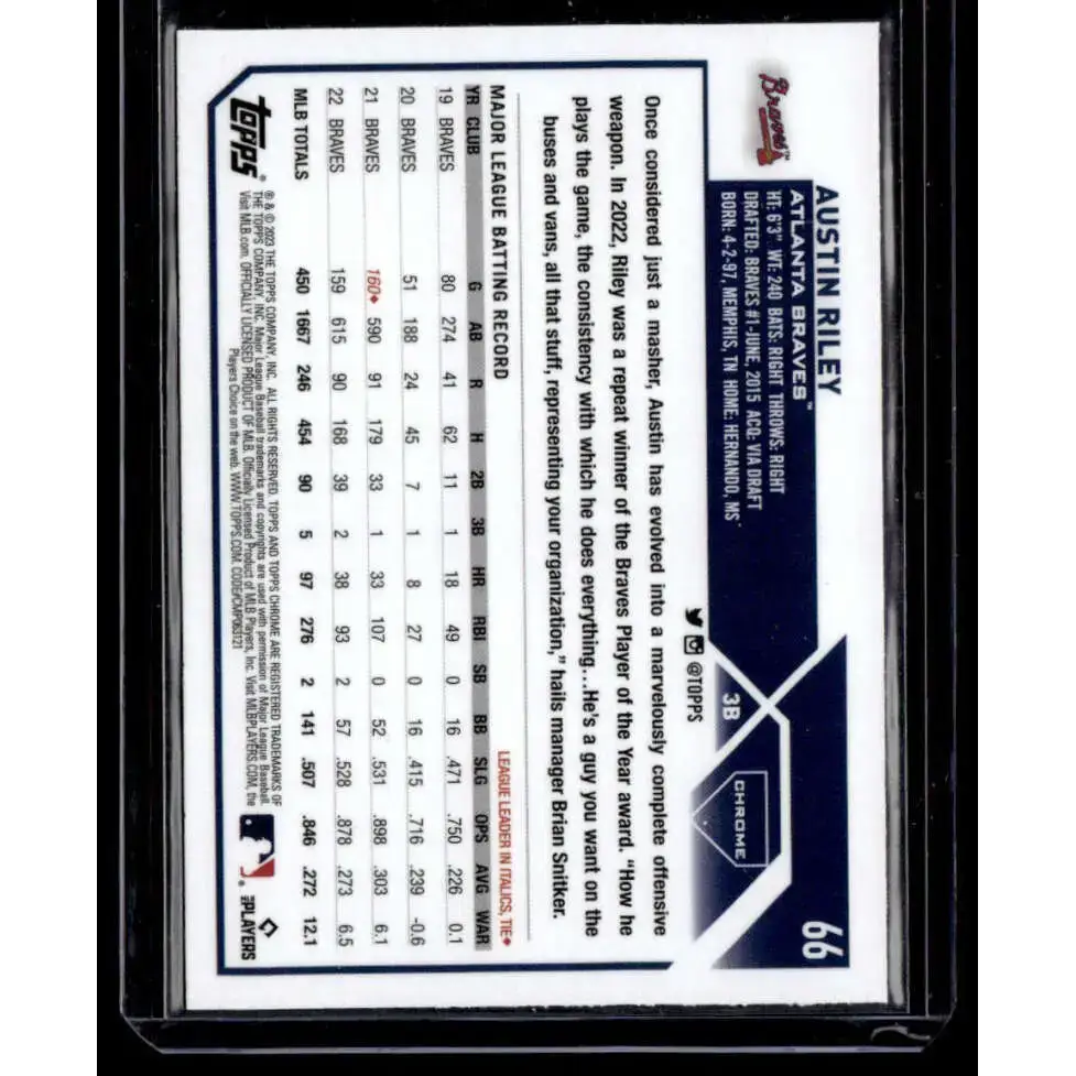 2023 Topps Chrome X-Fractor #66 Austin Riley NM-MT Atlanta Braves Baseball Card - Baseball Card Single