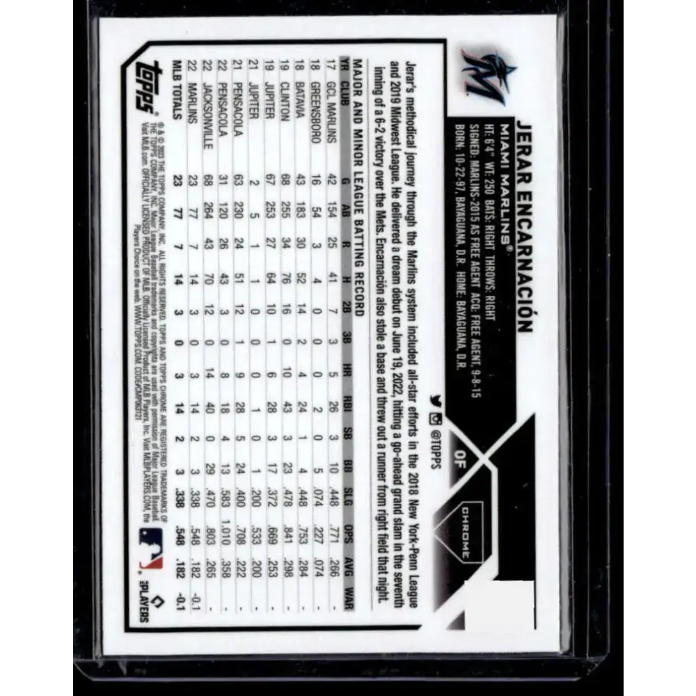 2023 Topps Chrome X-Fractor #78 Jerar Encarnacion NM-MT RC Rookie Miami Marlins Baseball Card - Baseball Card Single
