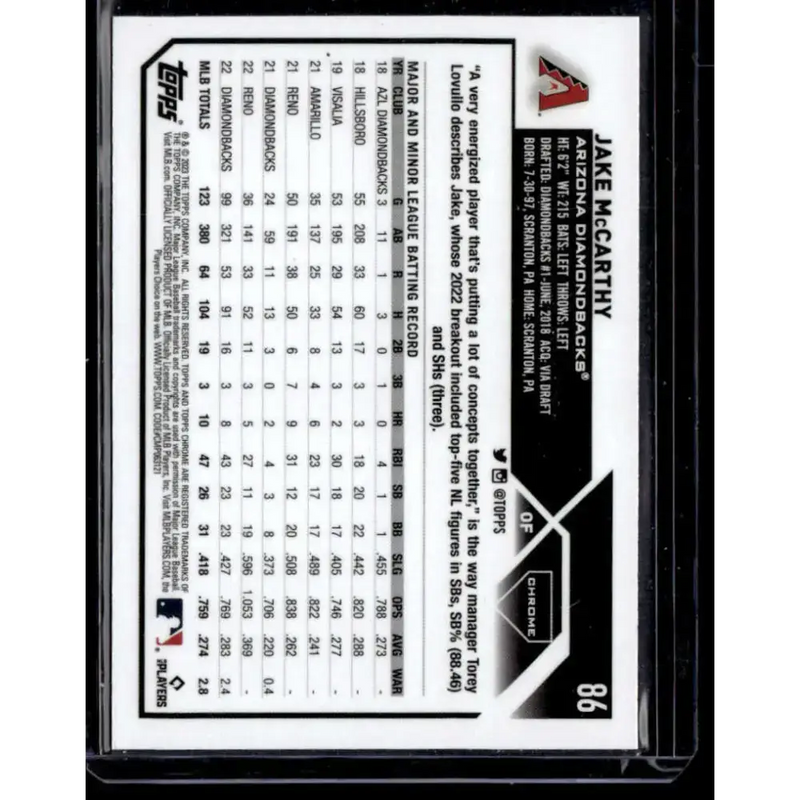2023 Topps Chrome X-Fractor #86 Jake McCarthy NM-MT Arizona Diamondbacks Baseball Card - Baseball Card Single