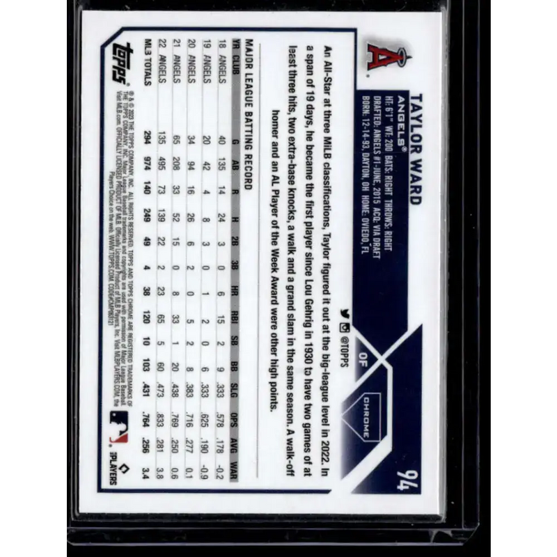 2023 Topps Chrome X-Fractor #94 Taylor Ward NM-MT Los Angeles Angels Baseball Card - Baseball Card Single