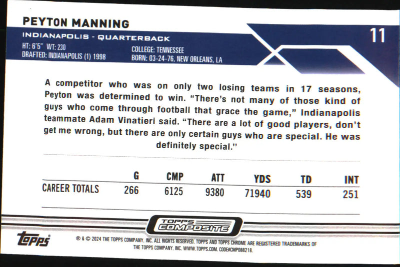 2023 Topps Composite #11 Peyton Manning - Football Card Single