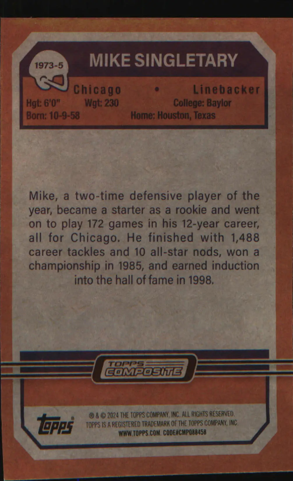 2023 Topps Composite 1973 Topps Football #1973-5 Mike Singletary - Football Card Single